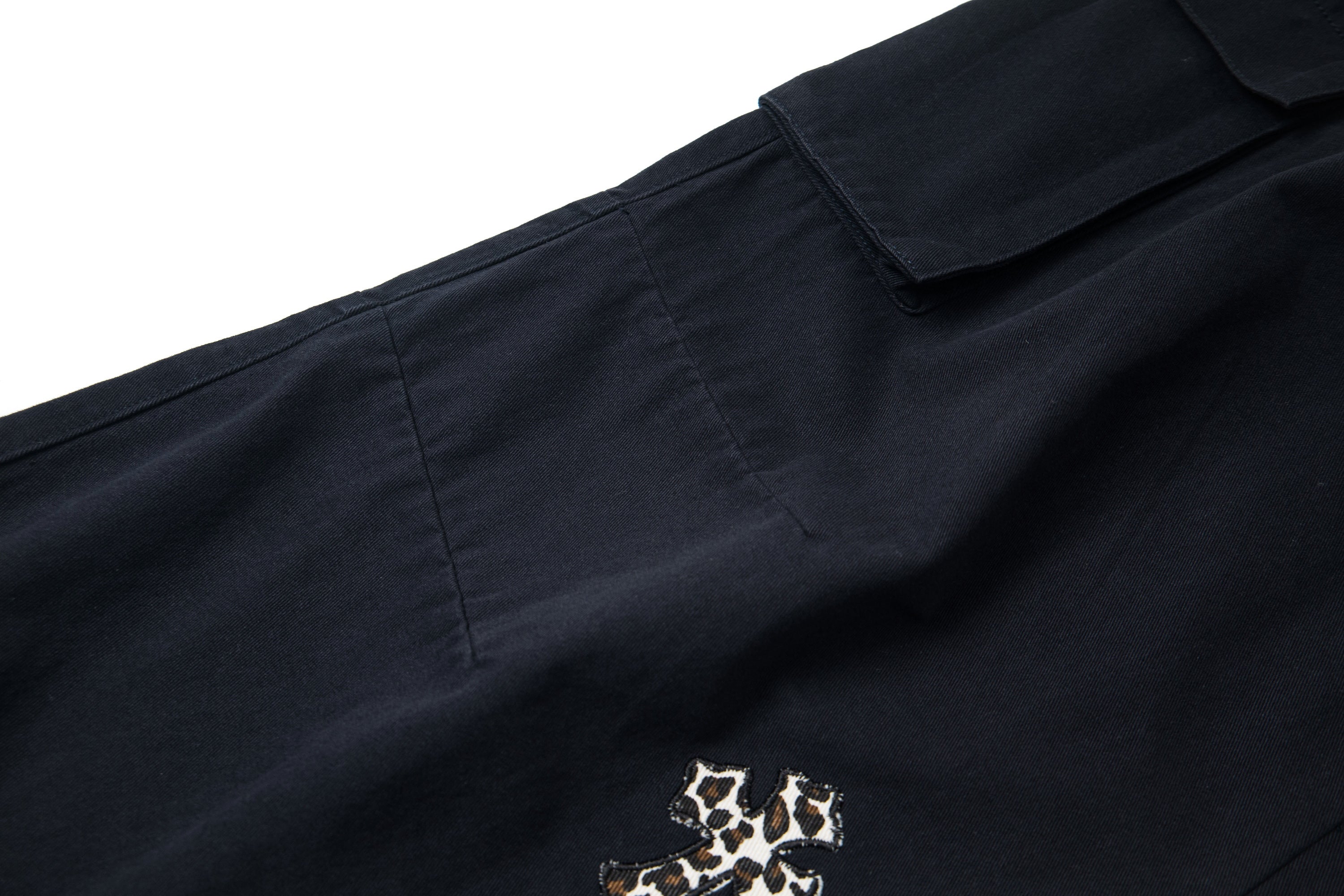 Leopard Cross Embroidered Wide-Leg Cargo Pants | Streetwear