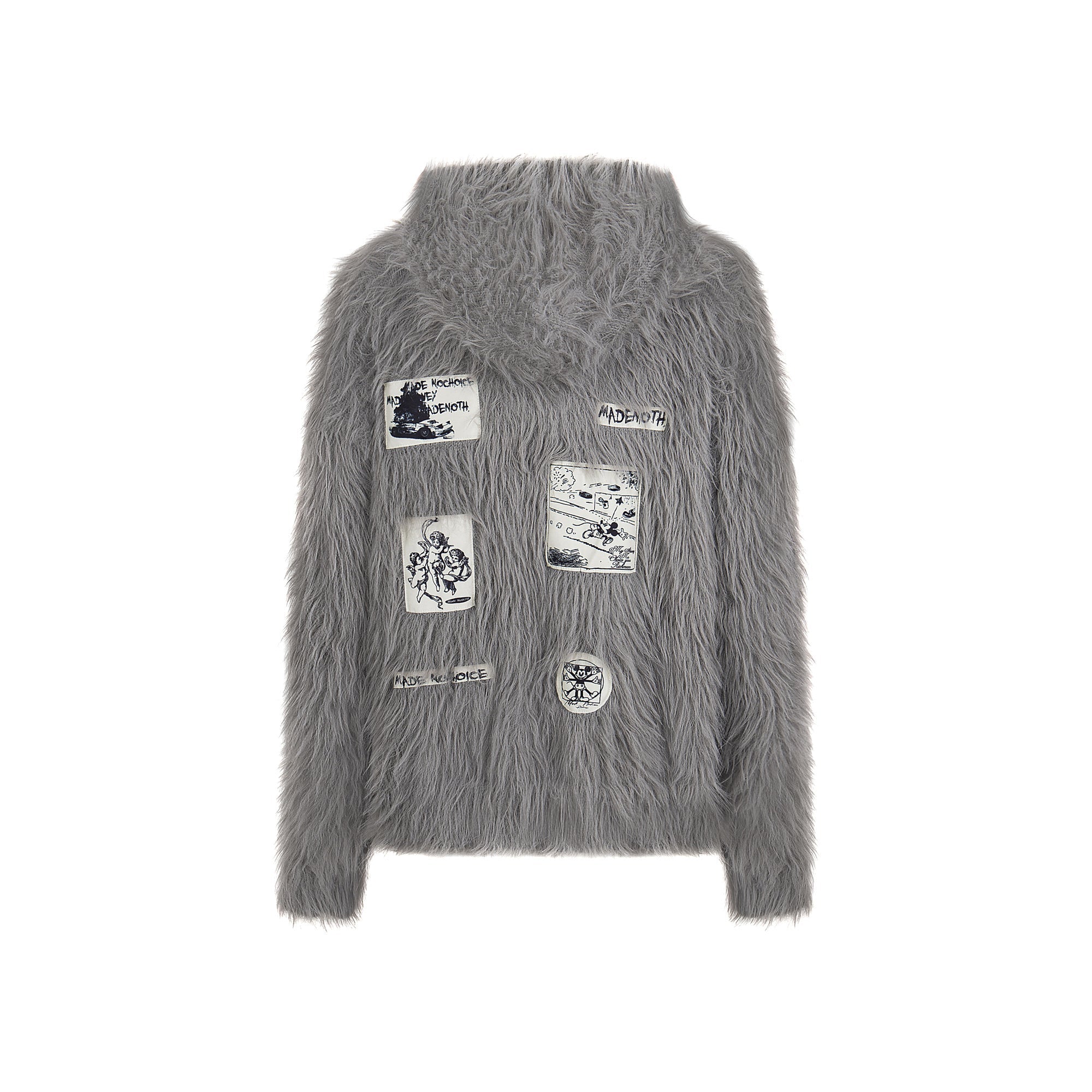 Omirad Long-Fur Graphic Sweater | Pink Shaggy Knit Pullover