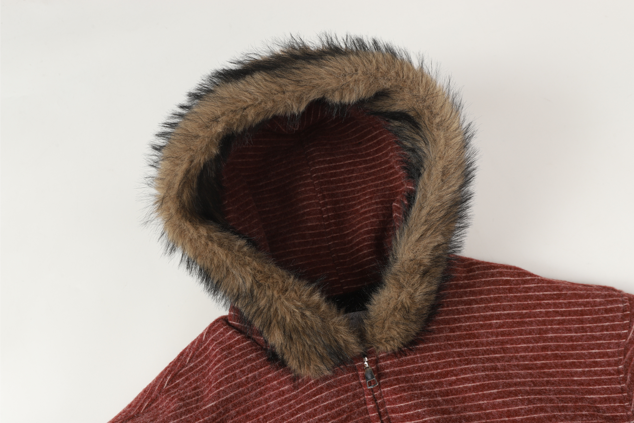 Striped Faux Fur-Lined Zip-Up Hooded Jacket | Omirad