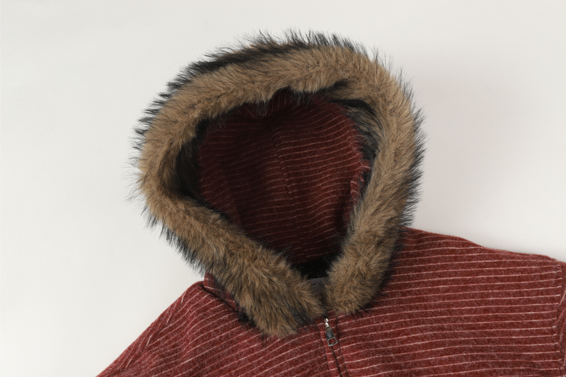 Striped Faux Fur-Lined Zip-Up Hooded Jacket | Omirad