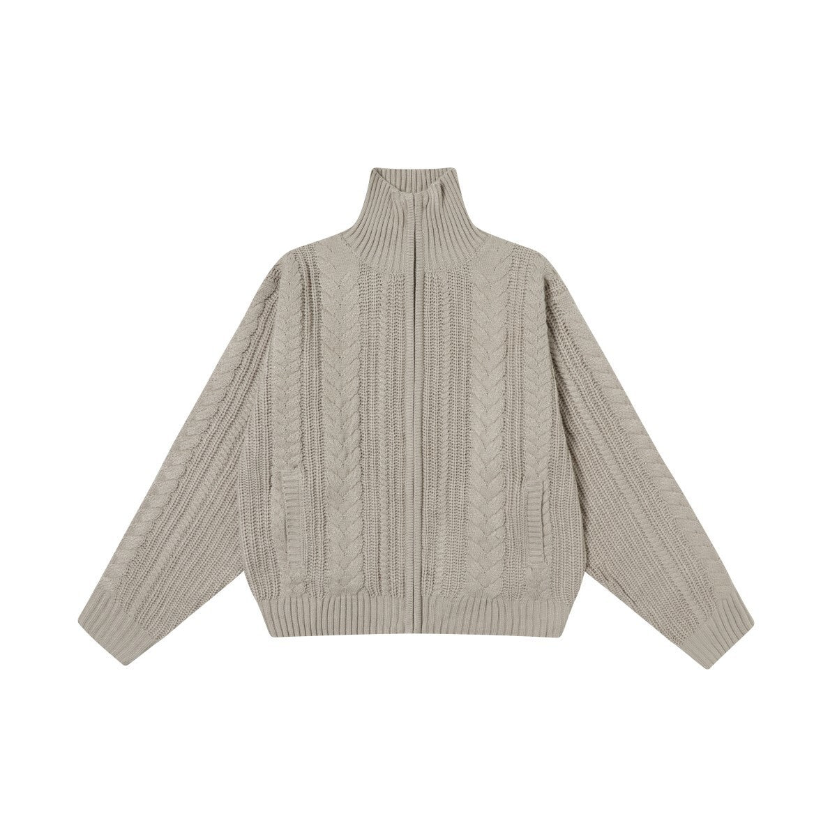 Cable Knit Zip-Up Turtleneck Sweater | Relaxed Fit