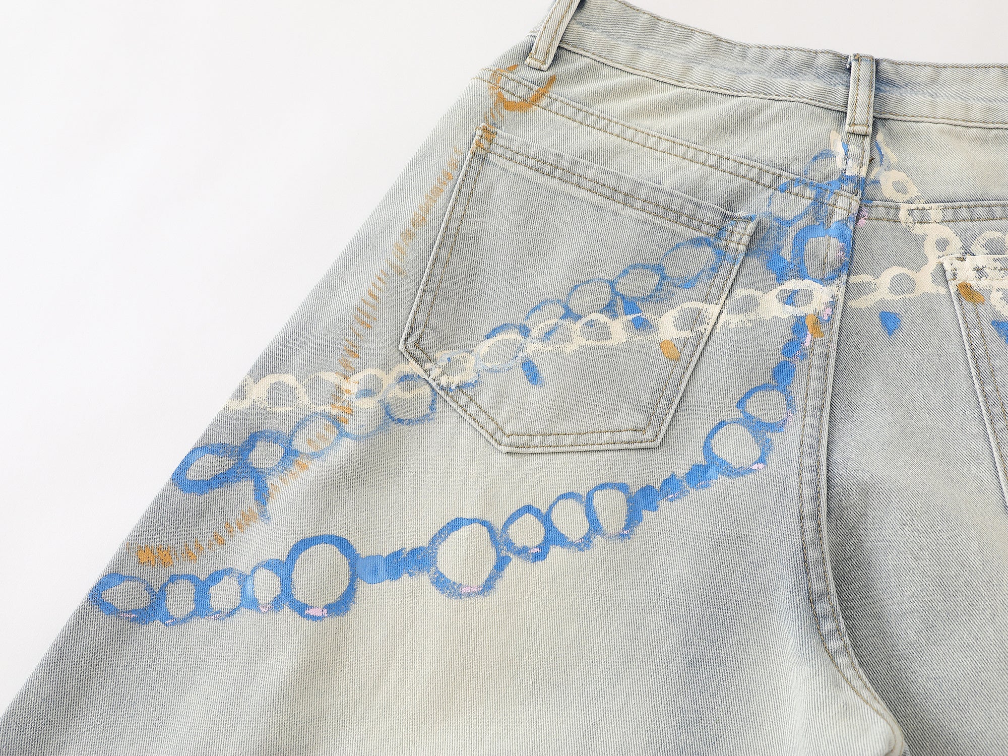 Hand-Painted Graphic Wide-Leg Denim Pants | 100% Cotton