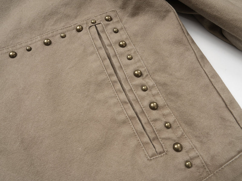 Studded Vintage Work Jacket | Washed Cotton Zip-Up