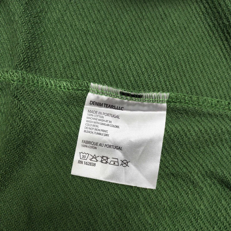Forest Green “Cotton Wreath” Denim Tears Hoodie – White Floral Print Streetwear Pullover