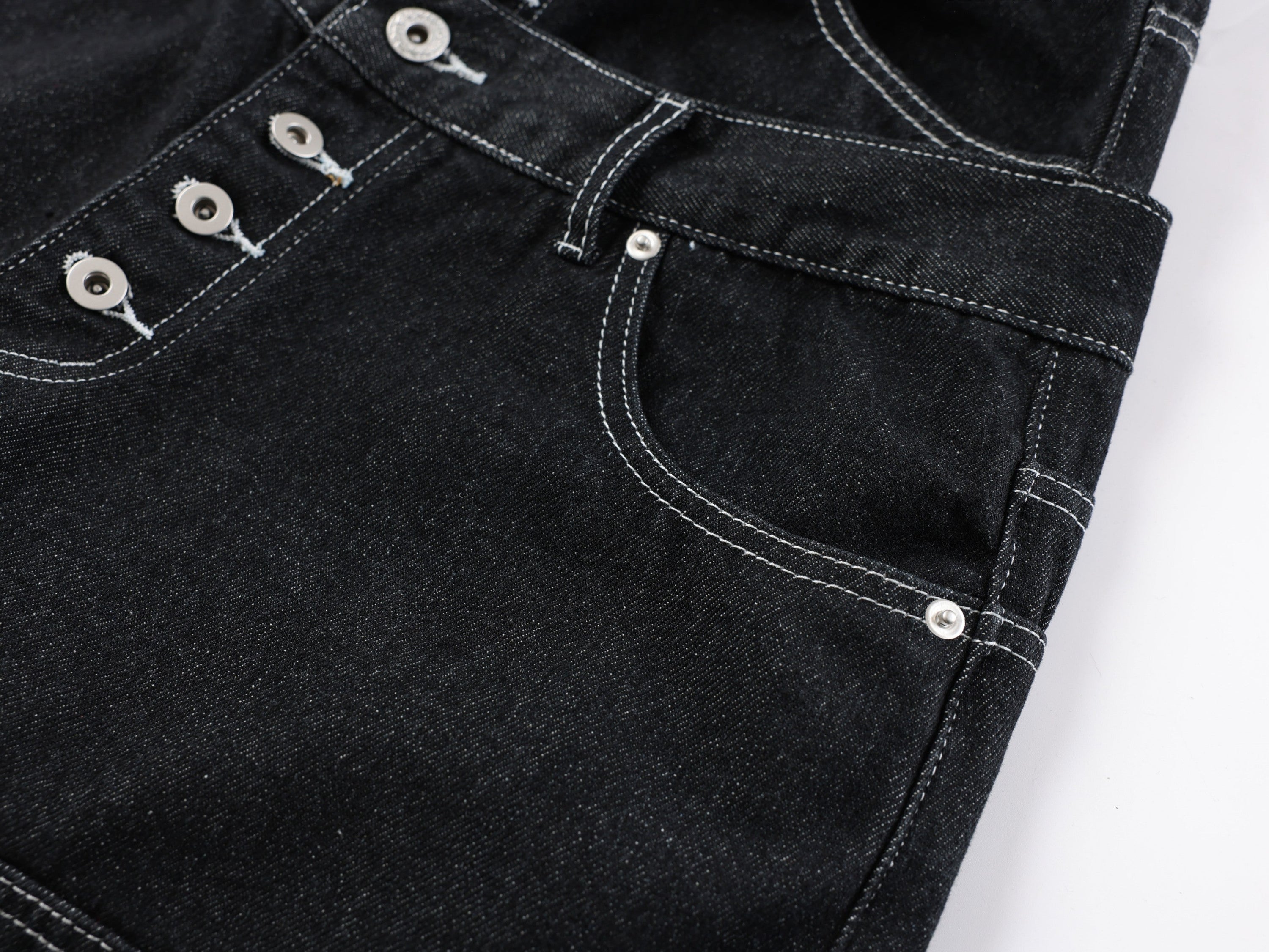 Omirad Double-Waist Wide-Leg Utility Denim Pants | Black