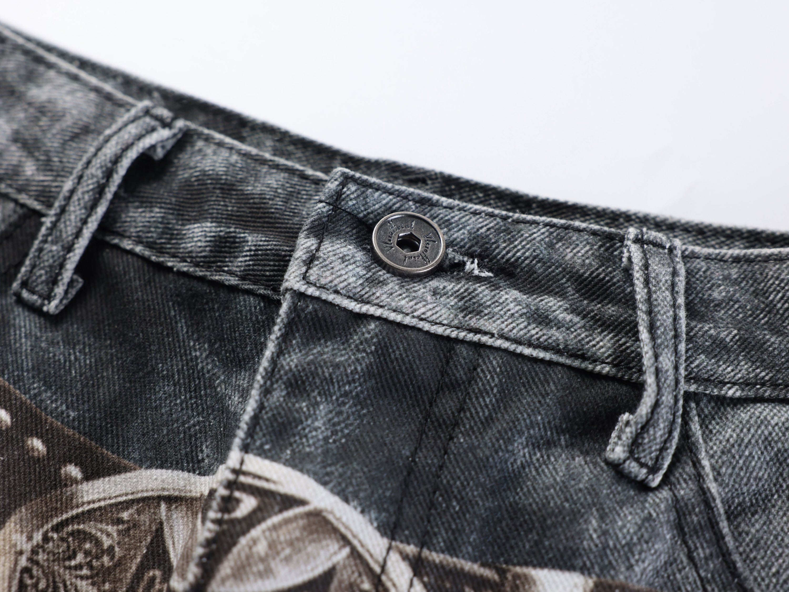 Omirad Washed Studded Wide-Leg Jeans | Butterfly Graphic