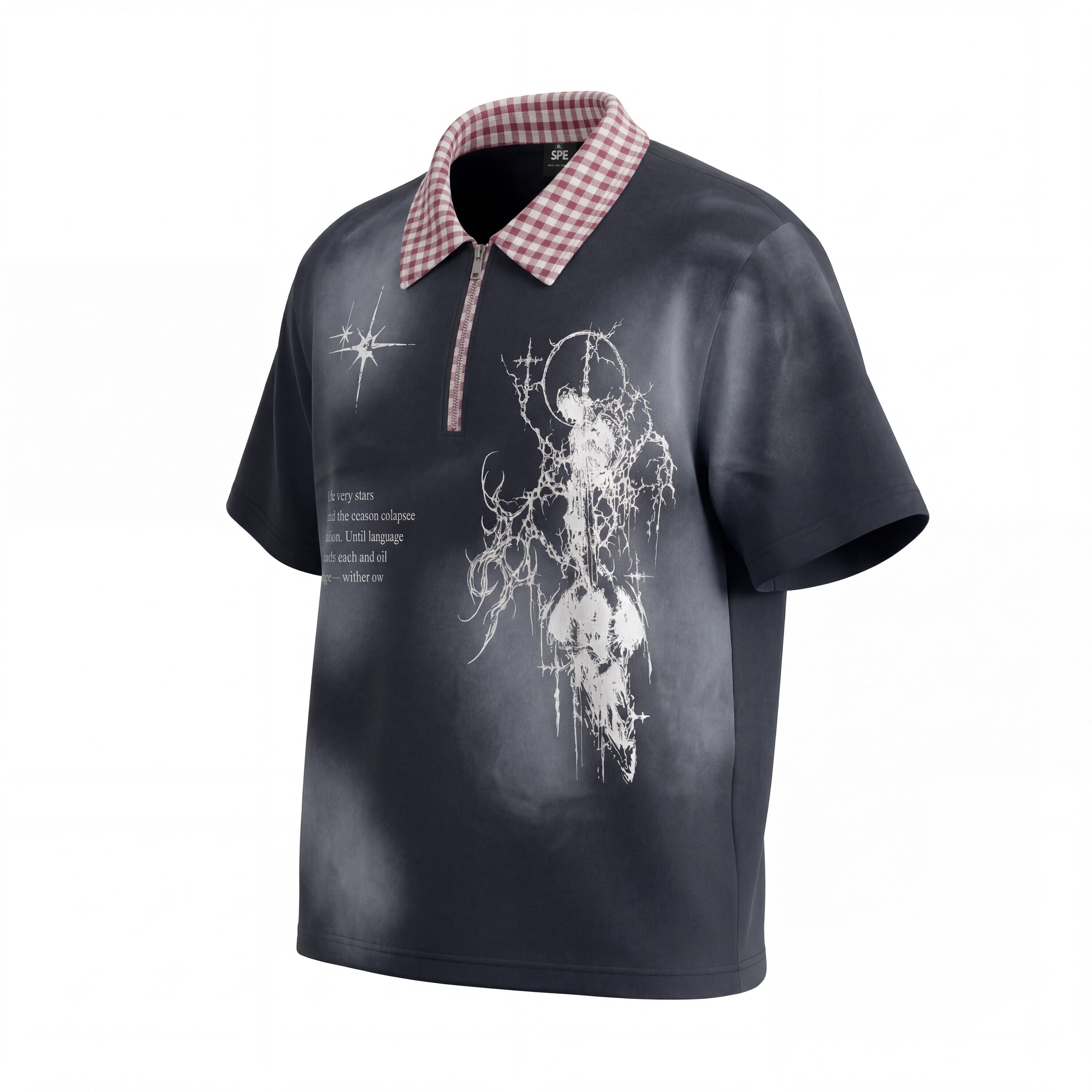 Omirad Grunge Star Zip Polo Tee | Dark Streetwear Graphic Shirt