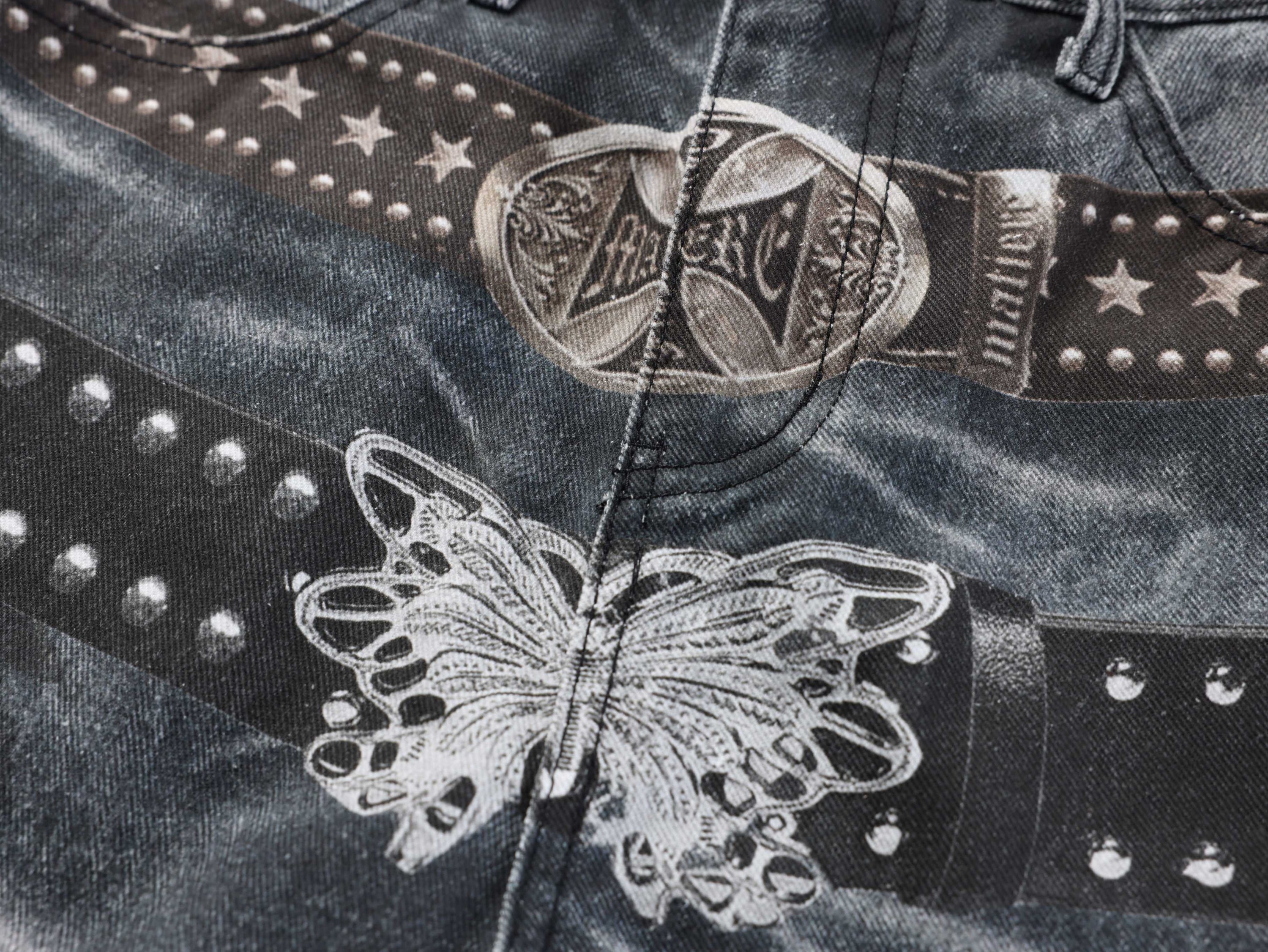 Omirad Washed Studded Wide-Leg Jeans | Butterfly Graphic