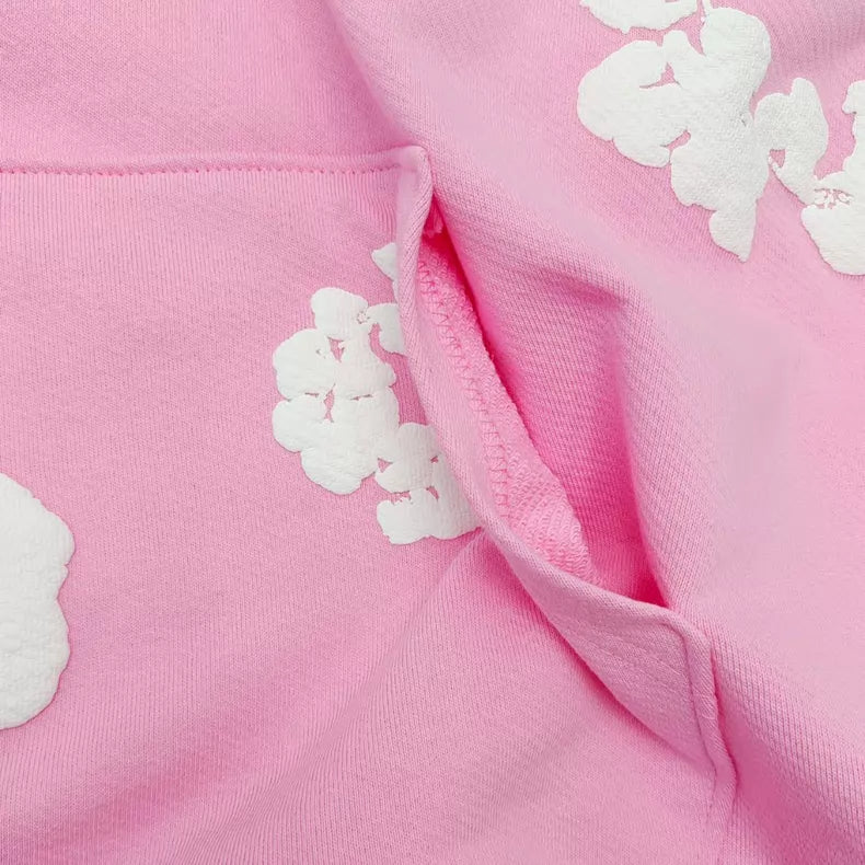Pink “Cotton Wreath” Denim Tears Hoodie – White Floral Print Streetwear Pullover