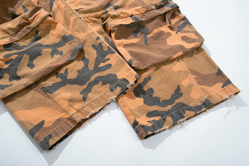 Heavy Tactical Camo Multi-Pocket Wide-Leg Cargo Pants