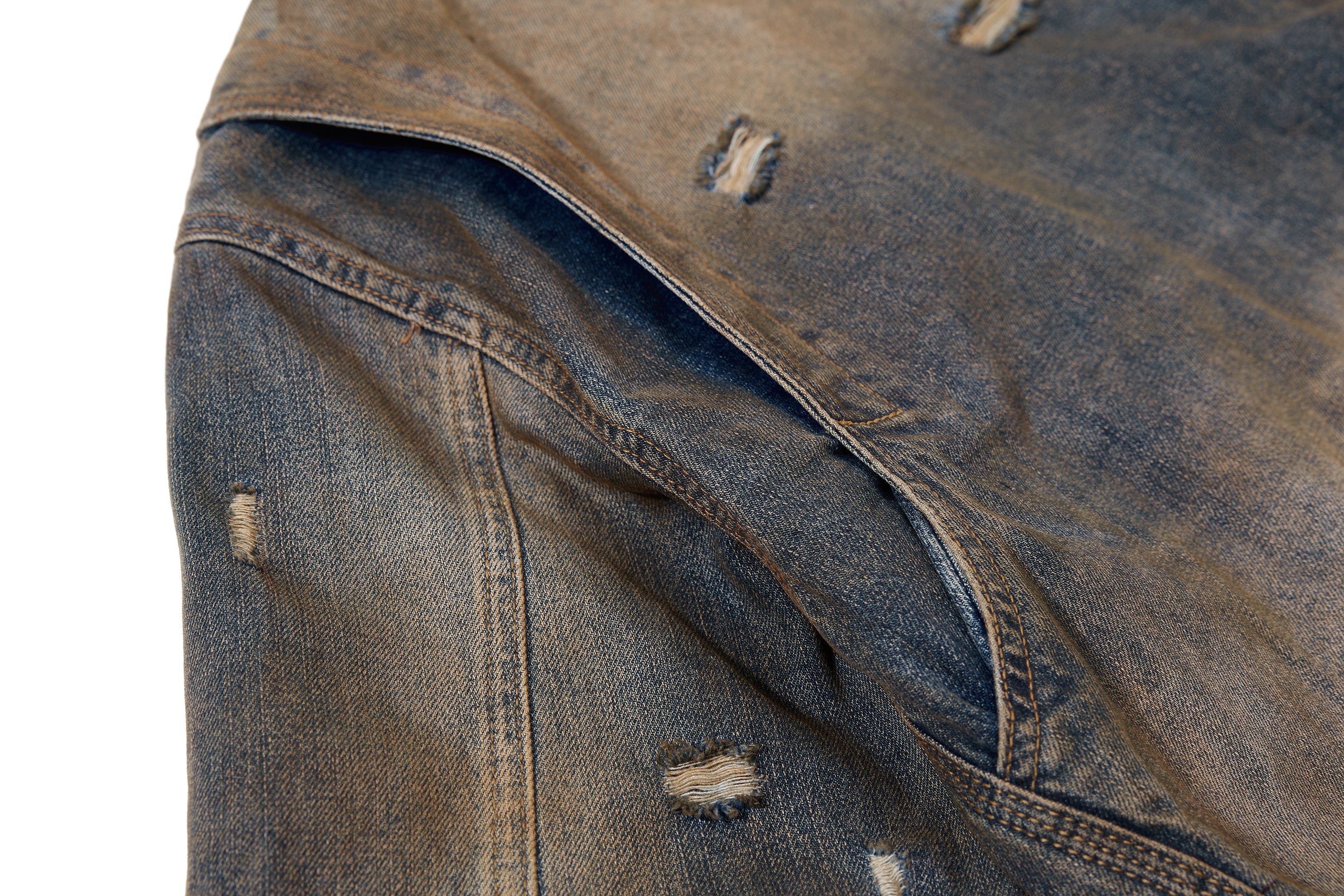 Omirad Vintage Distressed Denim Jacket | Washed Cropped Fit