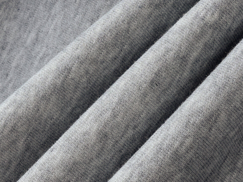 Close-up of gray hoodie fabric texture in heather fleece