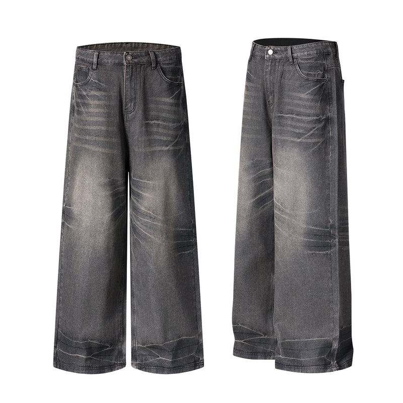 Omirad Full-Whisker Washed Wide-Leg Denim Pants
