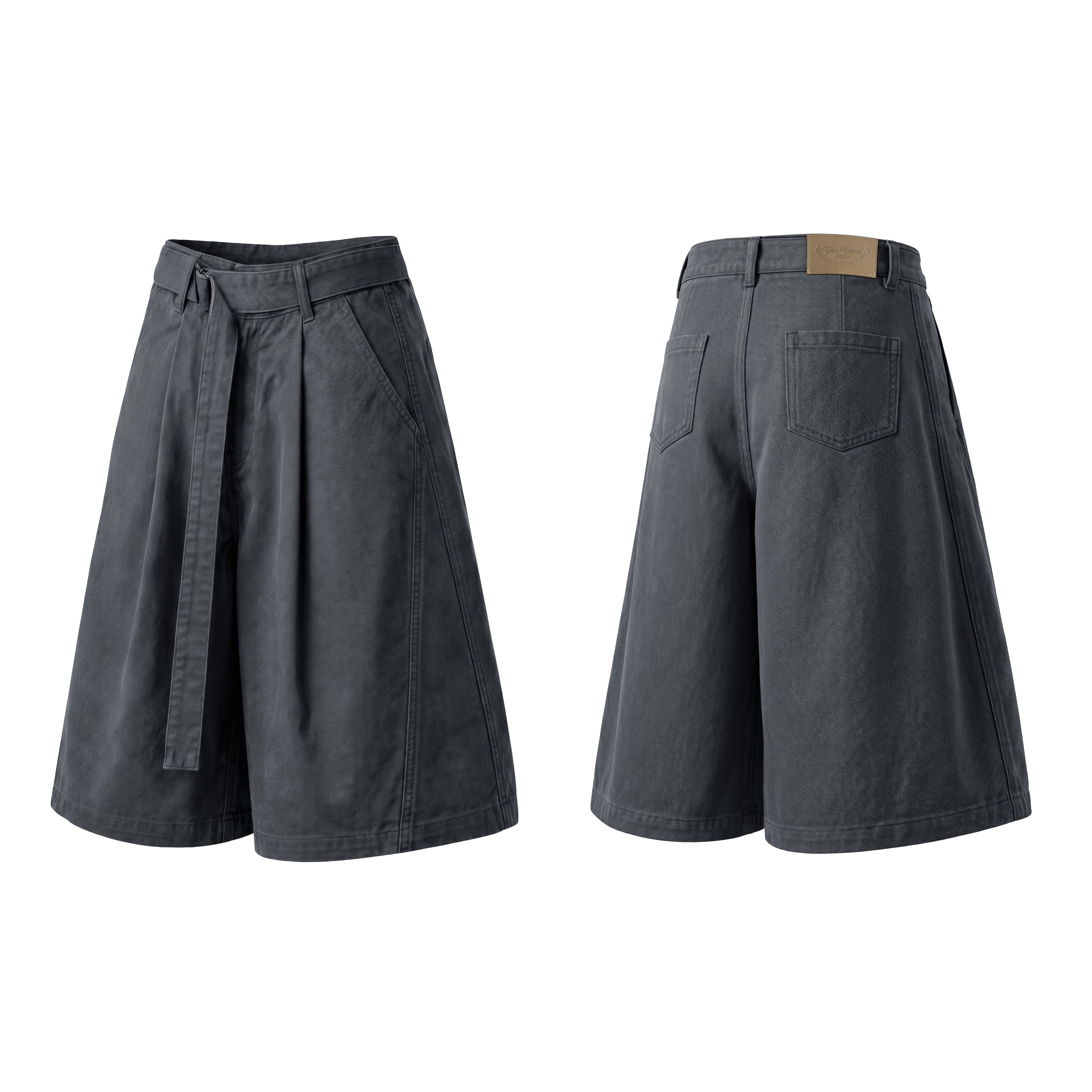 Omirad Belted Wide-Leg Pleated Shorts | Vintage Washed Cotton