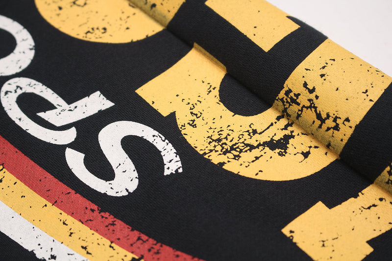 Fleece-Lined Wide-Leg Sweatpants | Distressed Sports Letter Print