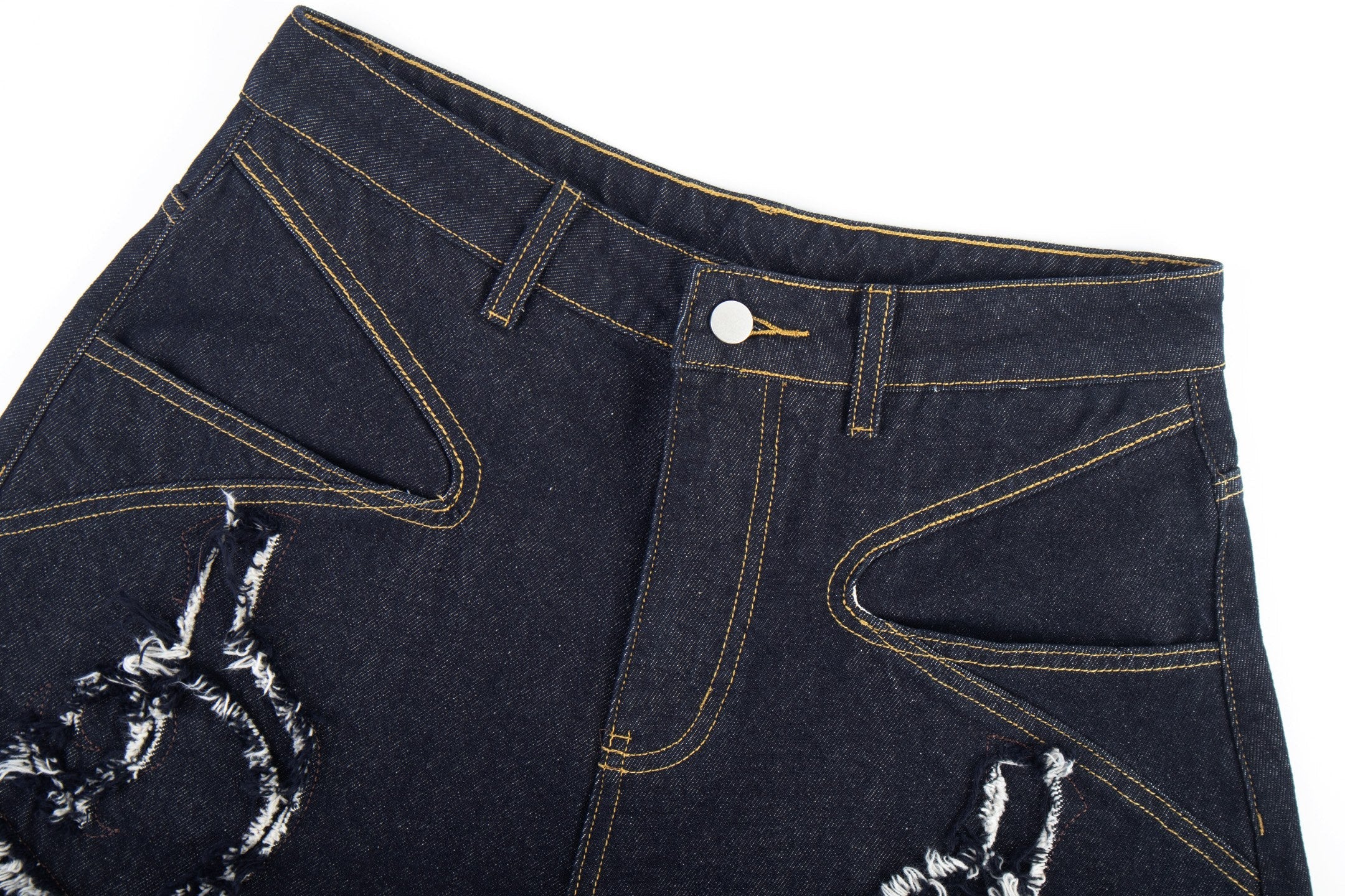 Distressed Flame Stitch Baggy Jeans | Dark Streetwear Denim