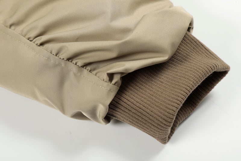 Faux Fur Hooded Nylon Bomber Jacket | Ruched Sleeve