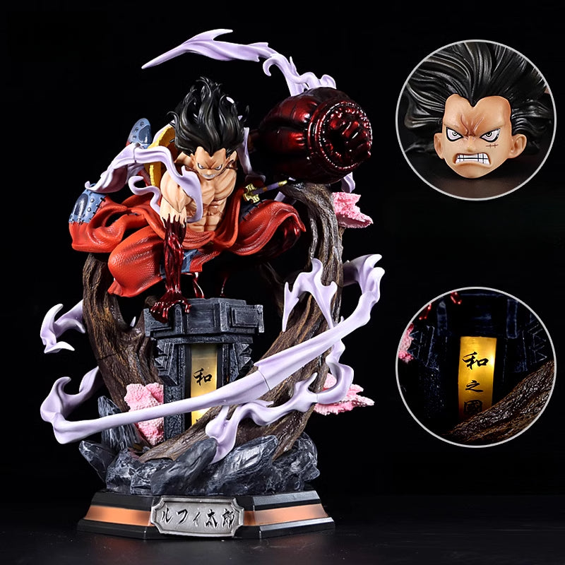 One-Piece Luffy Actionfigur-39 cm PVC-Statue mit austauschbaren Kopf- und Leuchtfunktionen