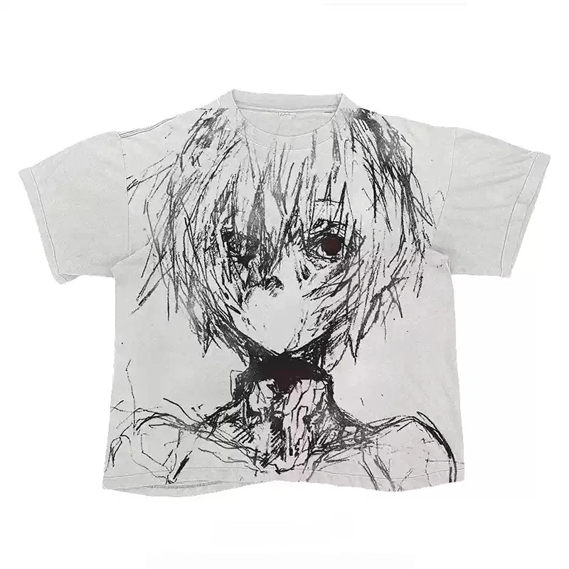 Dark Anime Sketch Oversized Graphic T-Shirt with Manga Art Print