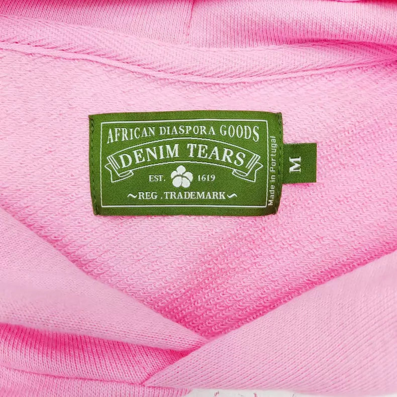 Pink “Cotton Wreath” Denim Tears Hoodie – White Floral Print Streetwear Pullover
