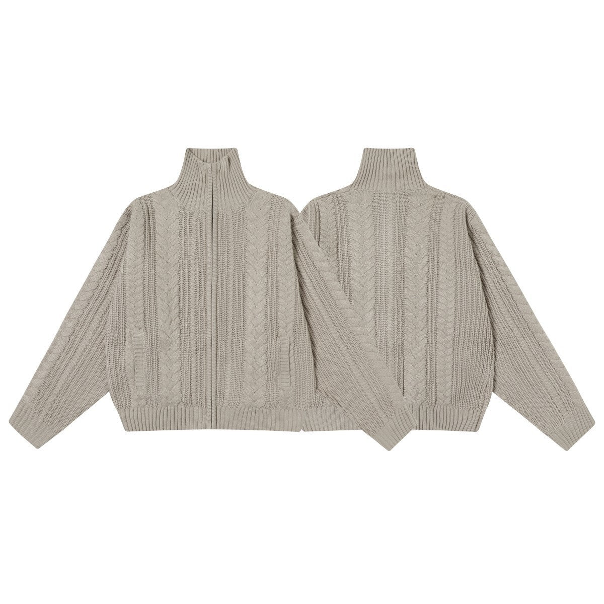 Cable Knit Zip-Up Turtleneck Sweater | Relaxed Fit