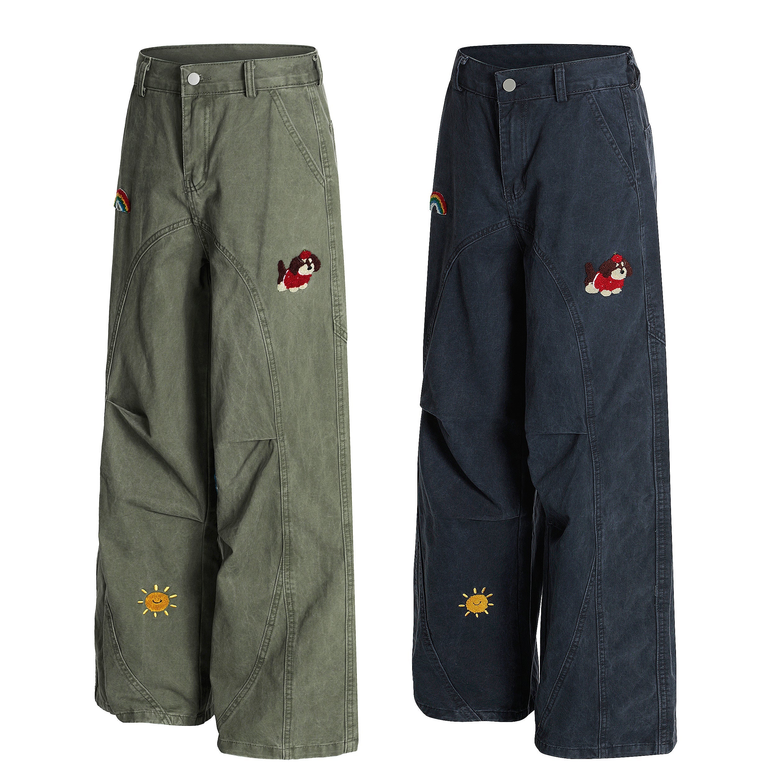 Rainbow Patch Embroidered Wide-Leg Pants | Streetwear