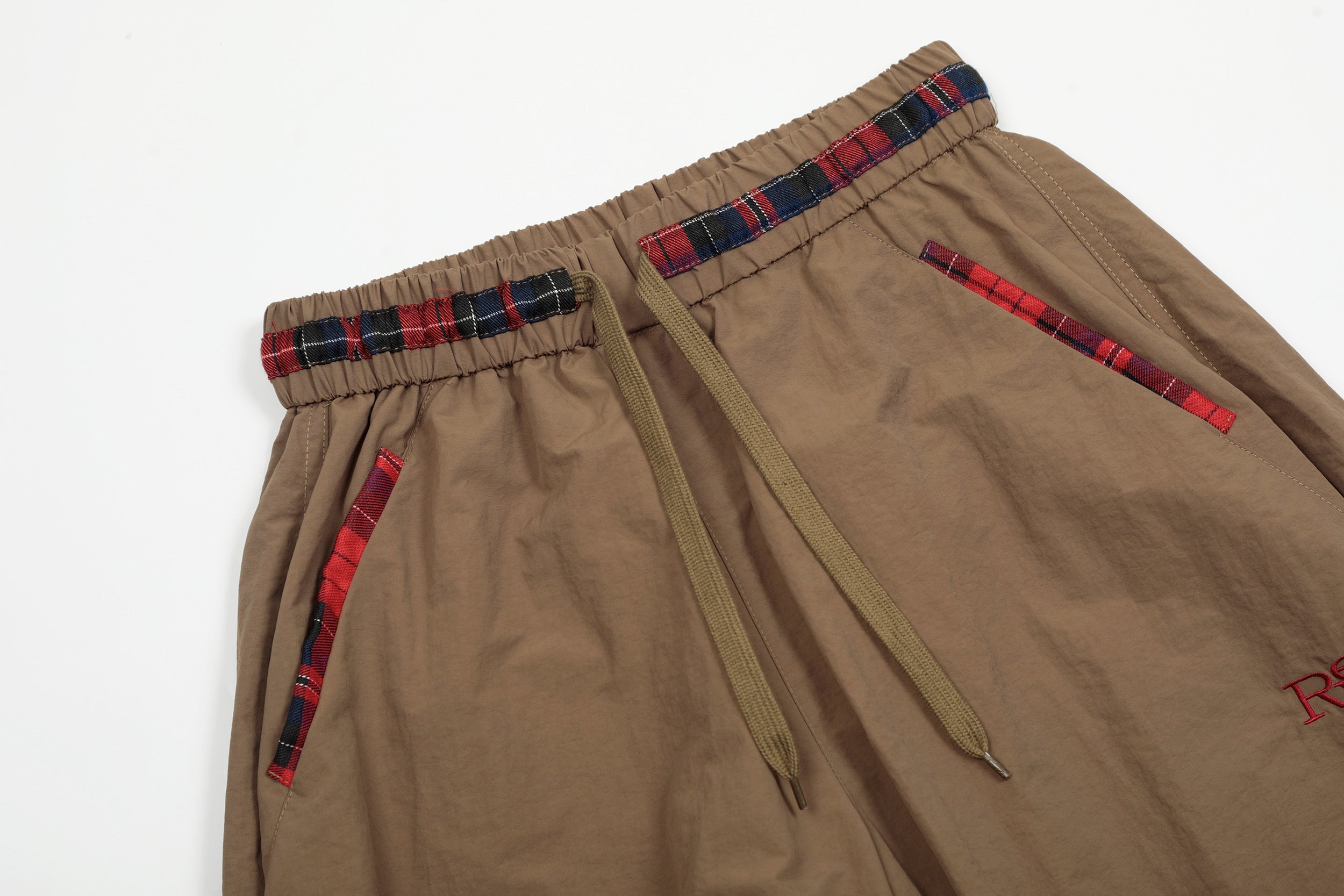 Nylon Plaid-Trim Stacked Pants | Wide-Leg Streetwear