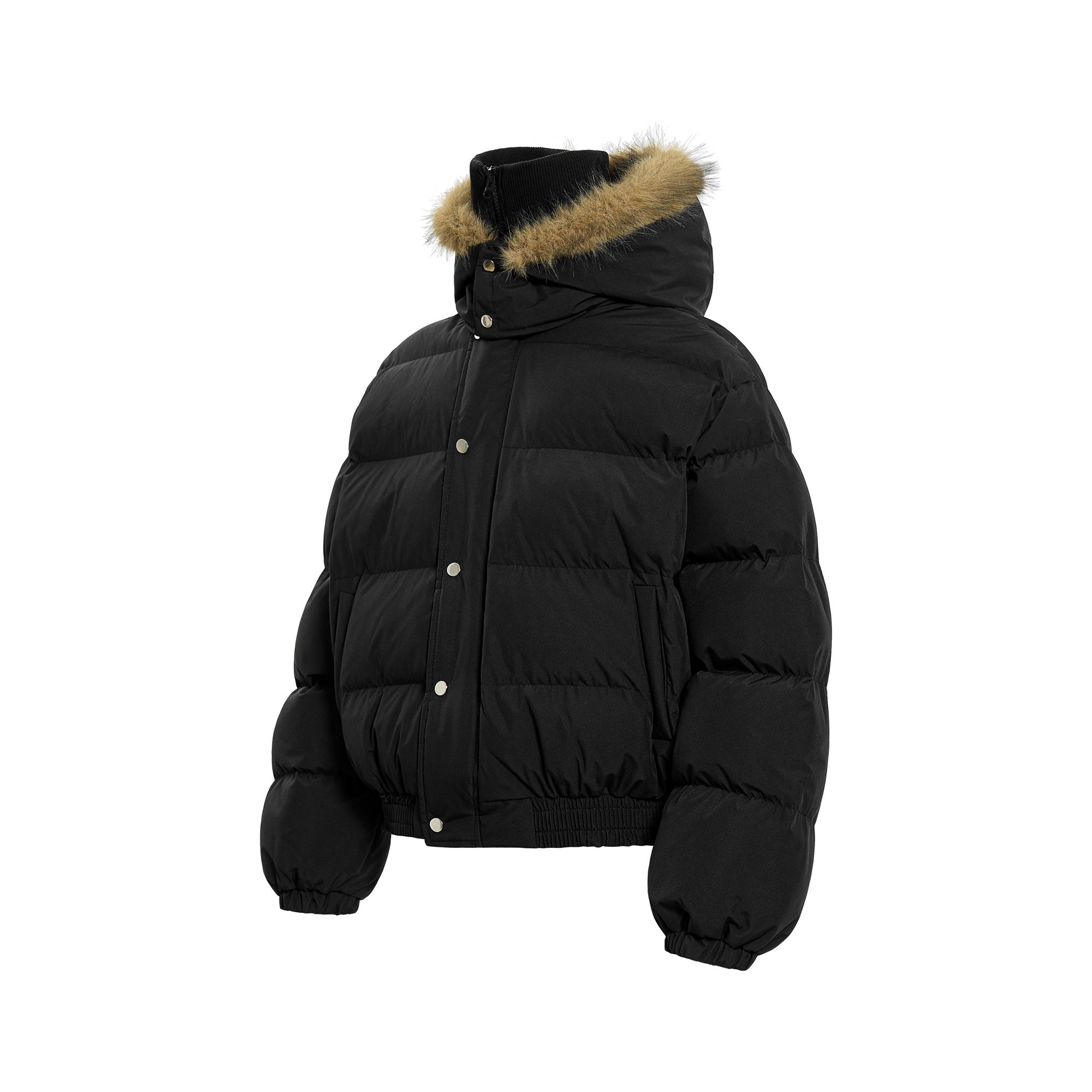 Omirad Fur-Trim Puffer Jacket | Black Hooded Bomber