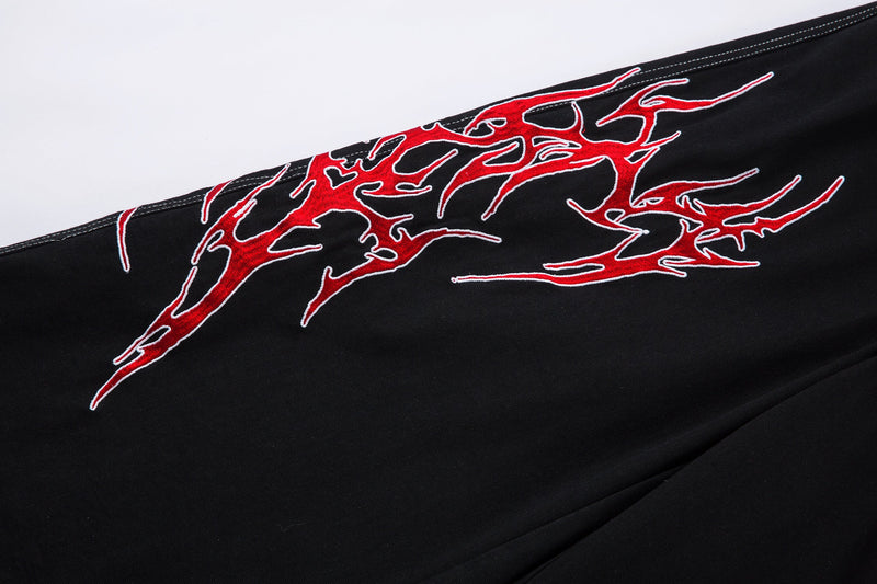 Flame Graphic Wide-Leg Black Denim Jeans | Streetwear