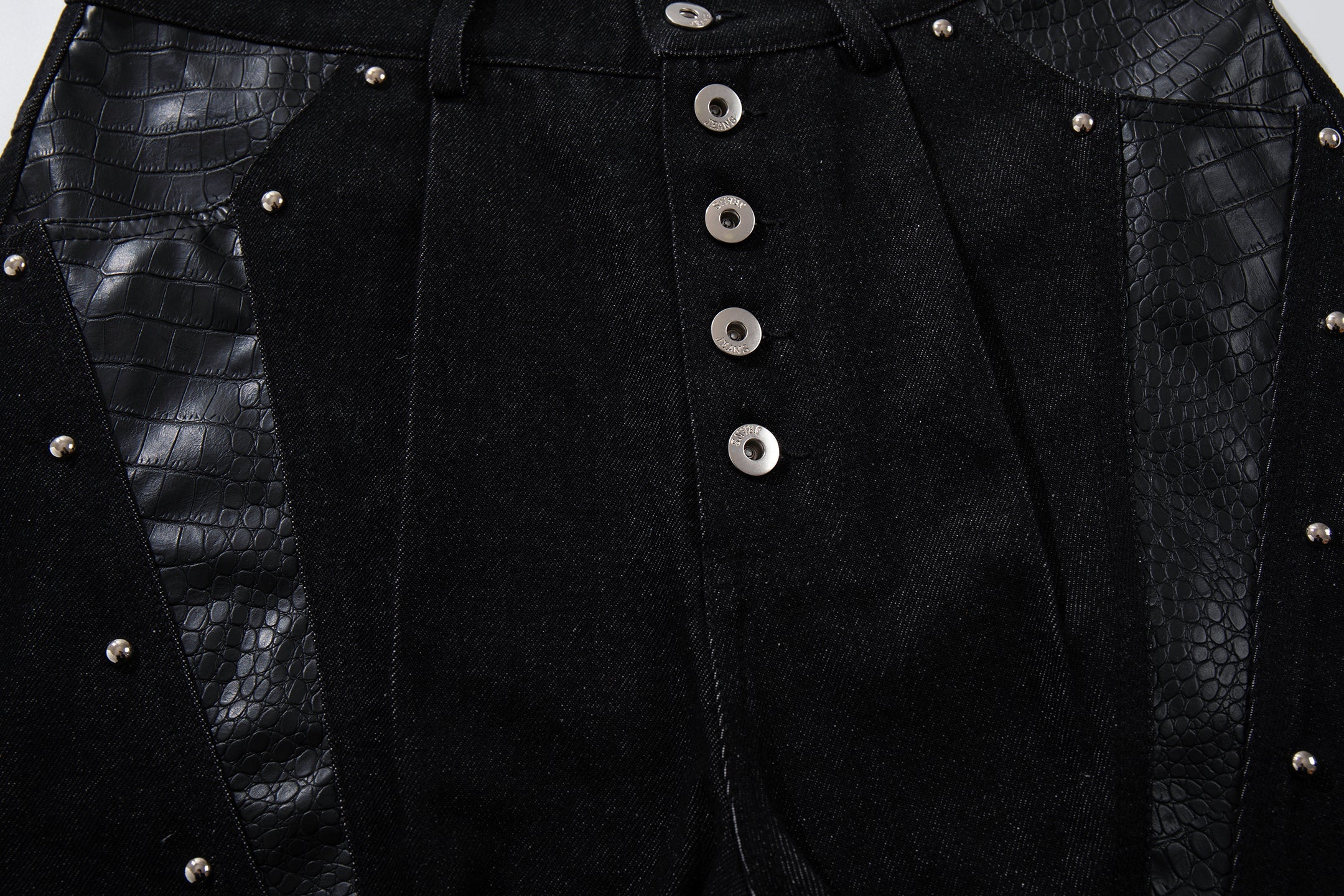 Omirad Panel-Detail Wide Leg Denim Pants with Rivets