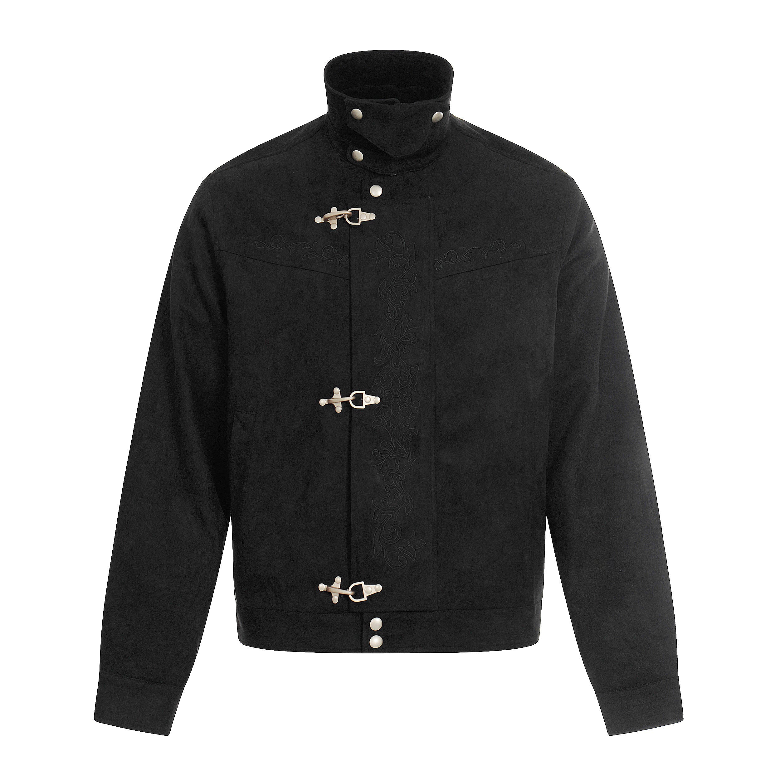 Toggle-Closure Embroidered Stand-Collar Cotton Jacket