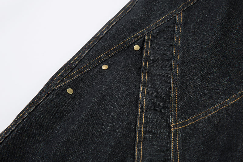 Multi-Panel Wide-Leg Denim Pants with Contrast Stitching