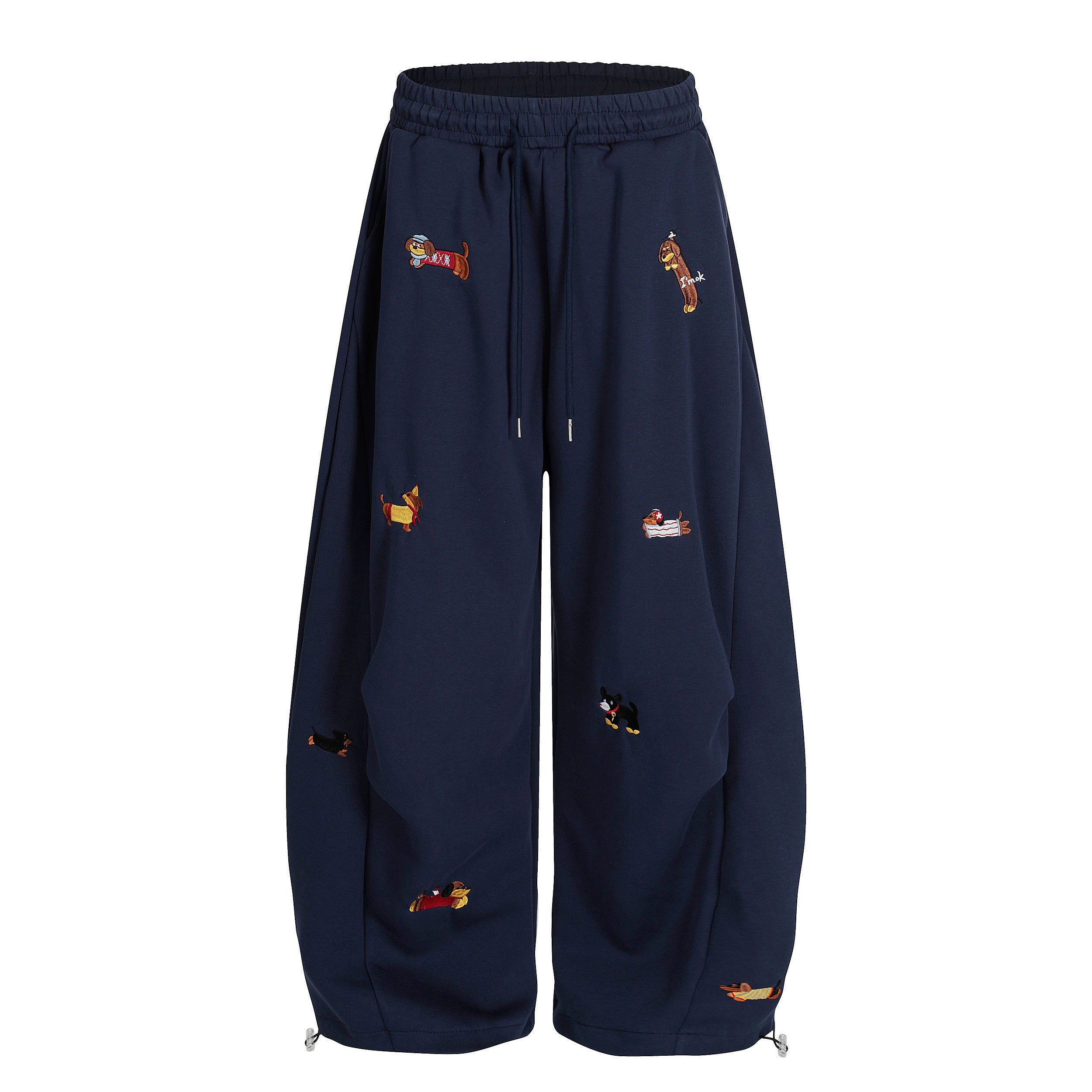 Embroidered Dog Motif Wide-Leg Sweatpants | Omirad