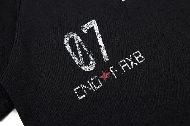 Black men’s polo shirt with distressed O1 graphic and red star streetwear print on the chest