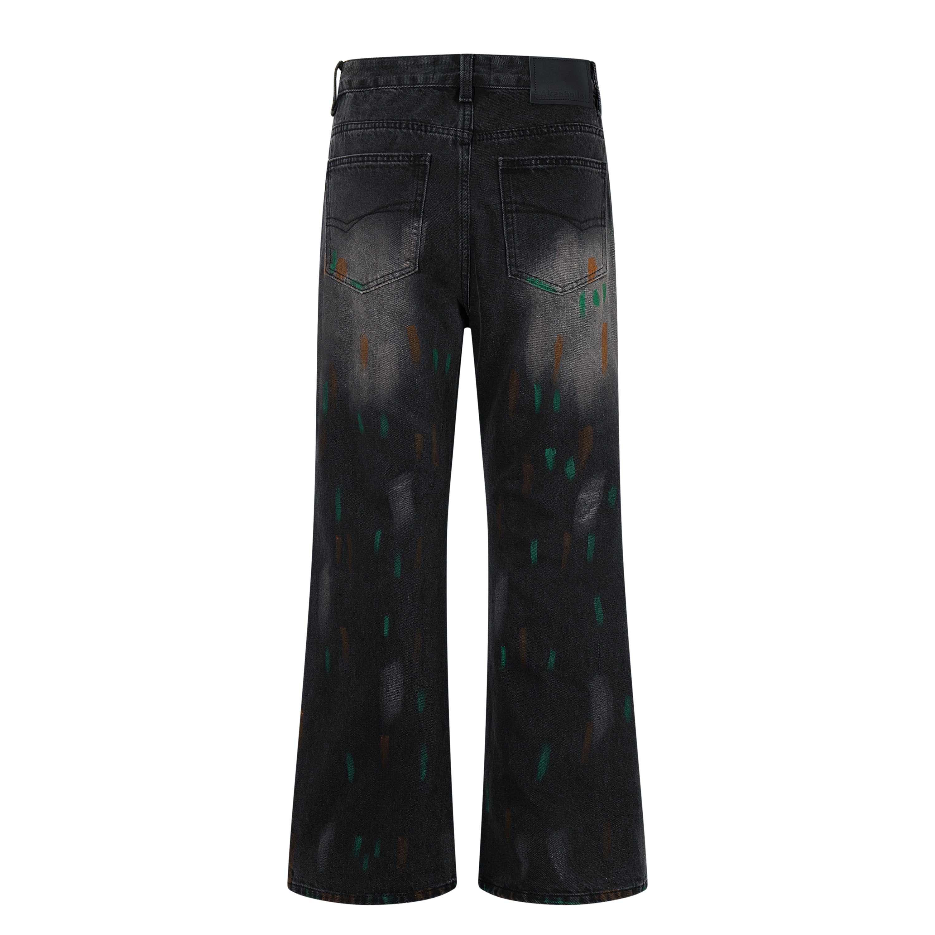 Omirad Painted Distressed Wide-Leg Jeans | Washed Black Denim