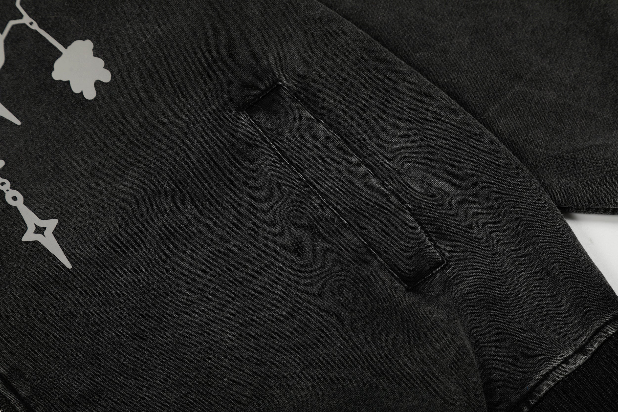 Chain Print Faux Fur Trim Zip-Up Hoodie Jacket | Dark Streetwear