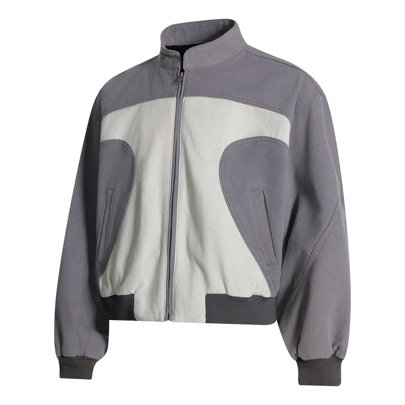 Two-Tone Curved Panel Bomber Jacket | Relaxed Street Fit