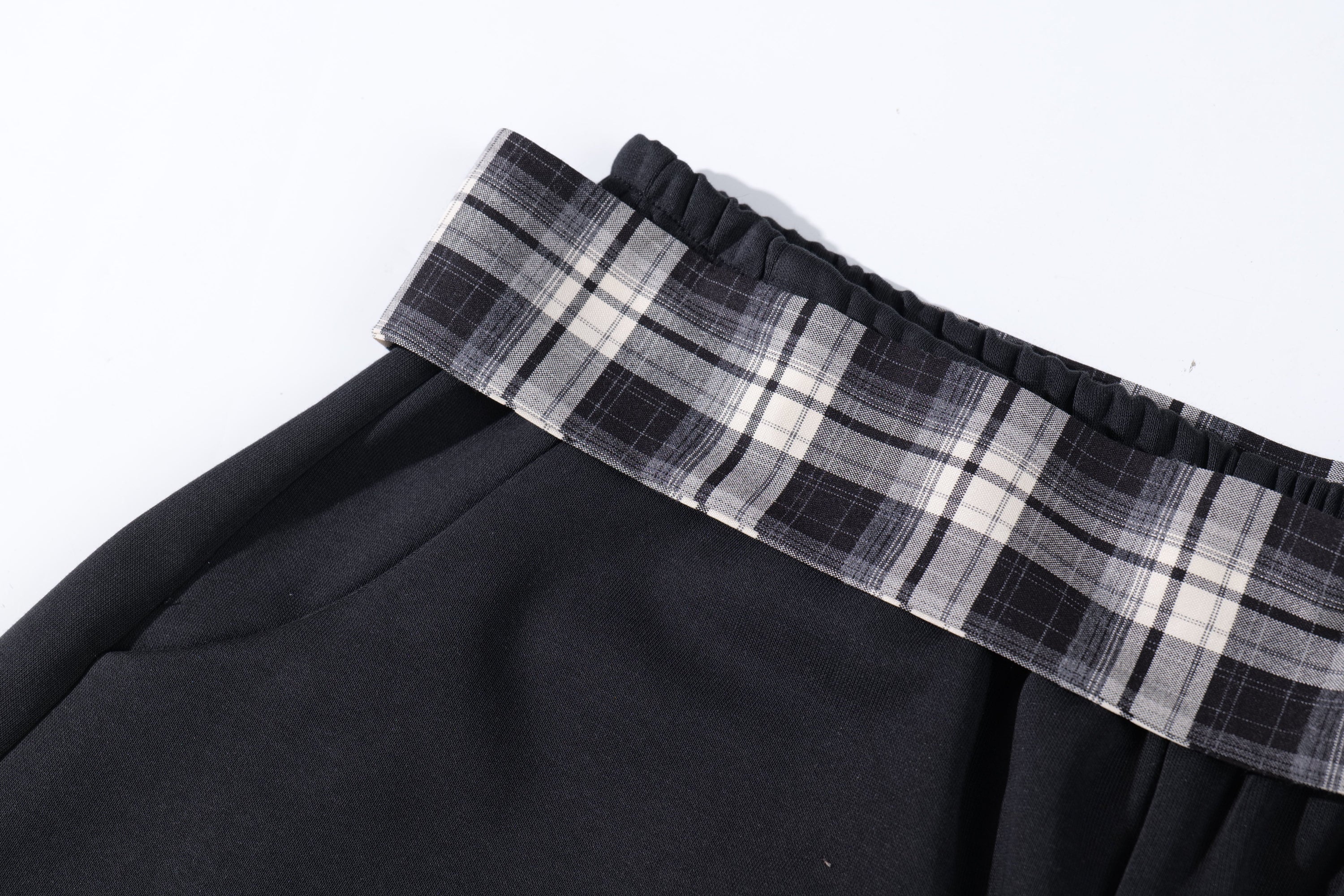 Omirad Plaid-Waist Barrel Track Pants | Bold Script Print