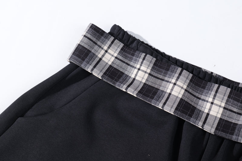 Omirad Plaid-Waist Barrel Track Pants | Bold Script Print