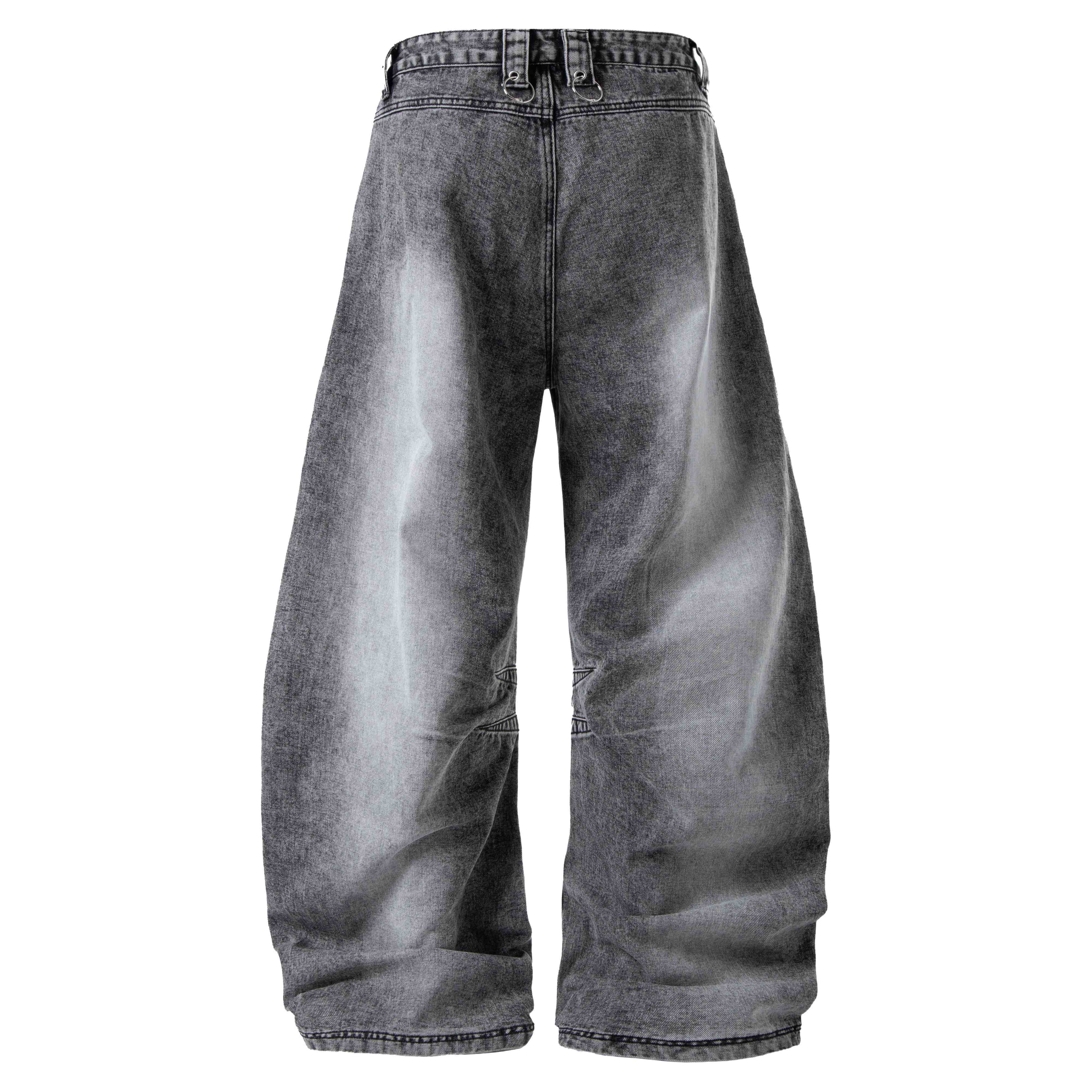 Convertible Utility Baggy Jeans | Cargo Mesh Distressed Denim
