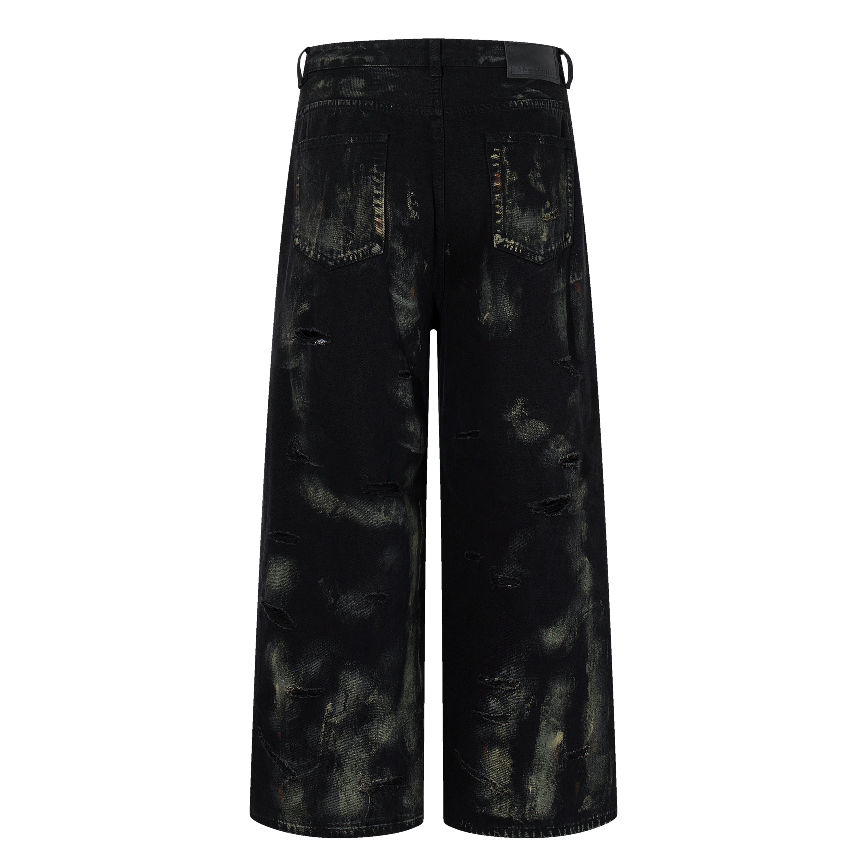 Omirad Paint-Wash Destroyed Wide-Leg Jeans | Black Denim