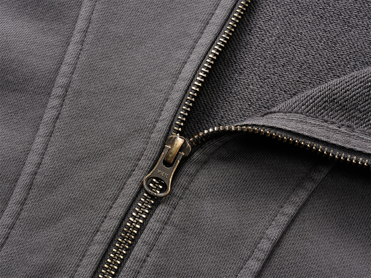 Curved-Seam Full-Zip Hoodie | Washed Cotton Streetwear