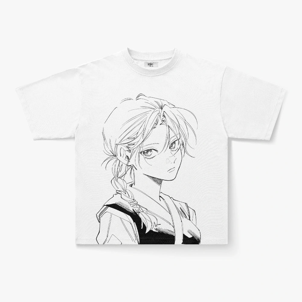 Manga Sketch Anime Girl Oversized Graphic Print T-Shirt