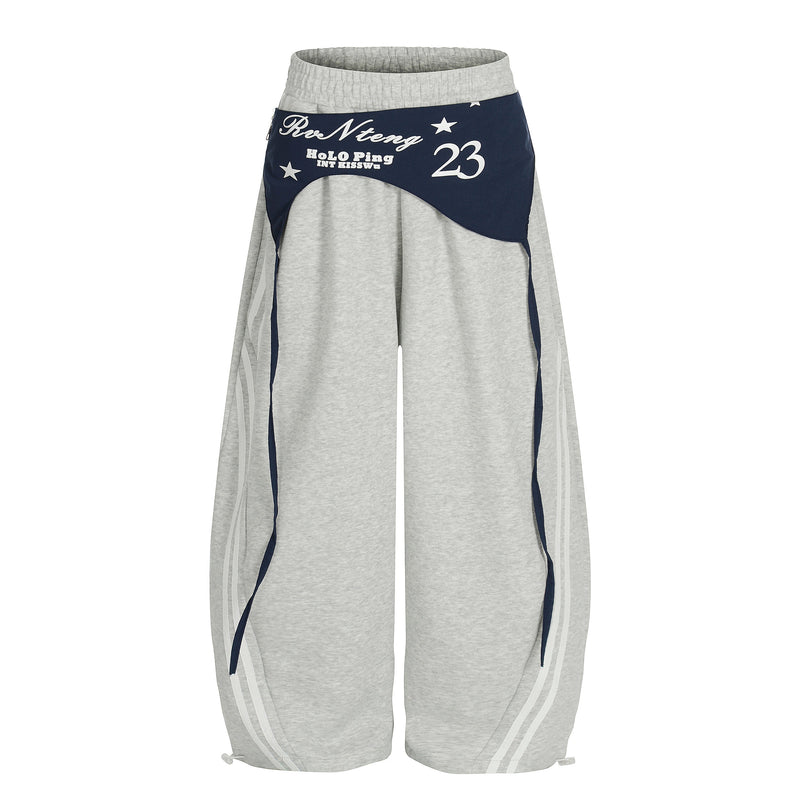 Double-Waist Retro Print Wide-Leg Track Pants | Streetwear