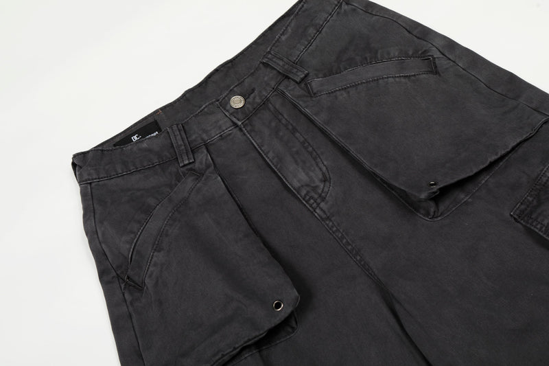 Heavy Cargo Pocket Wide-Leg Pants | Washed Cotton Streetwear
