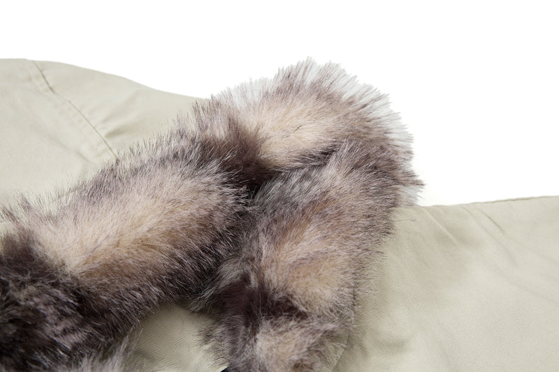 Studded Faux Fur-Trim Hooded Bomber Jacket | Washed Cotton