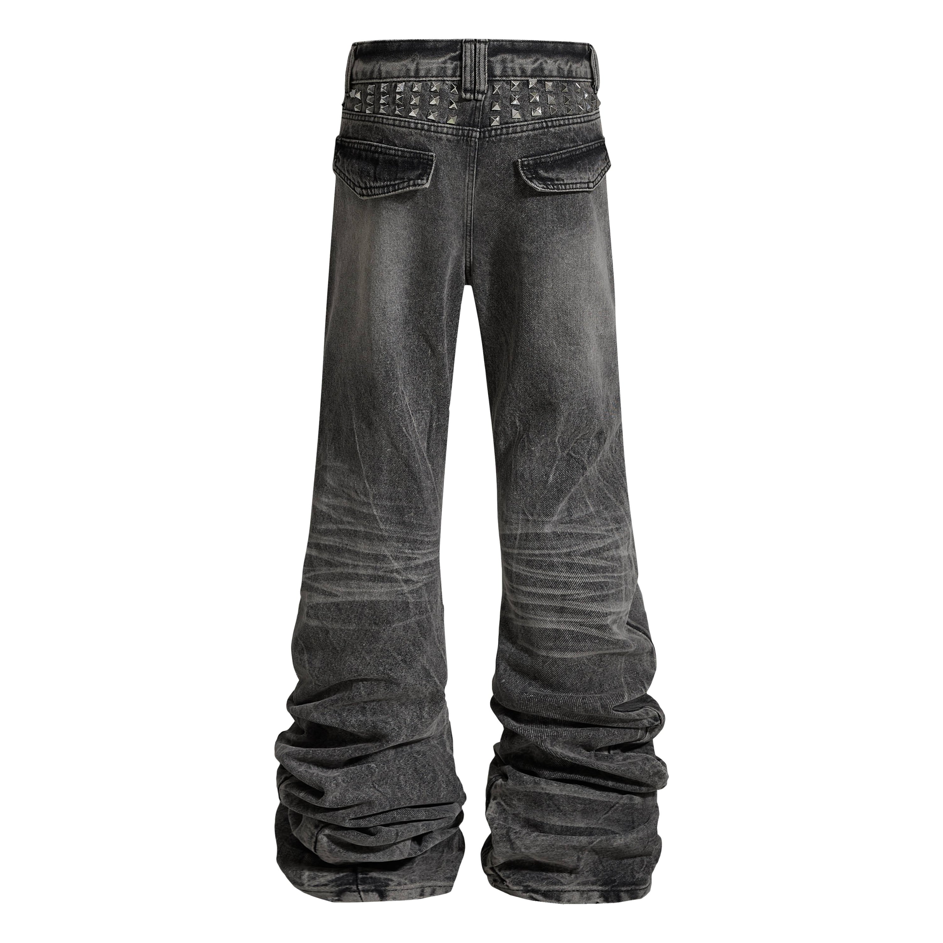 Distressed Studded Stacked Denim Pants | Streetwear Jeans