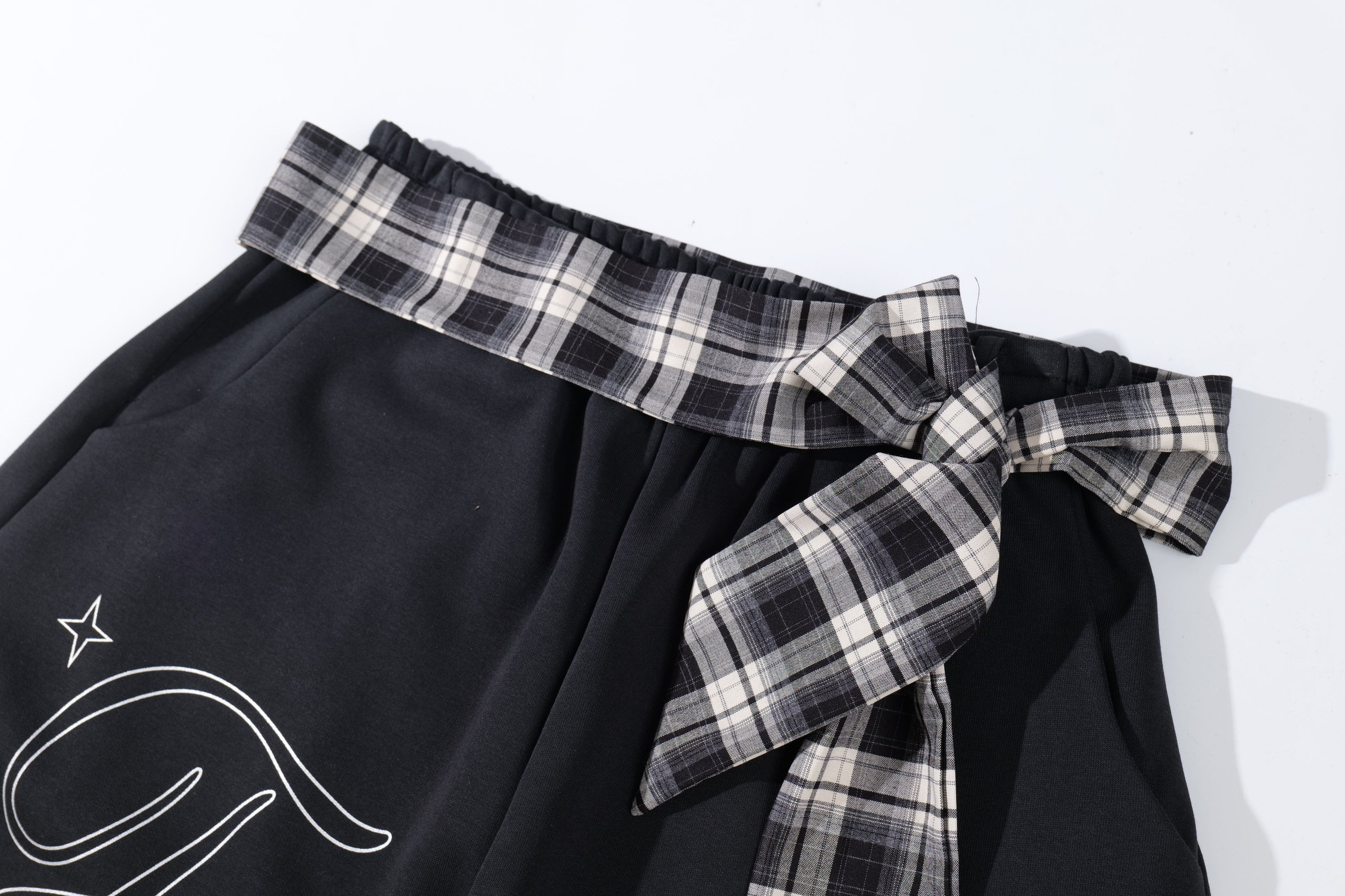 Omirad Plaid-Waist Barrel Track Pants | Bold Script Print