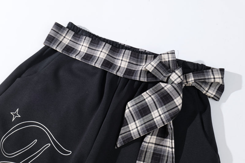 Omirad Plaid-Waist Barrel Track Pants | Bold Script Print