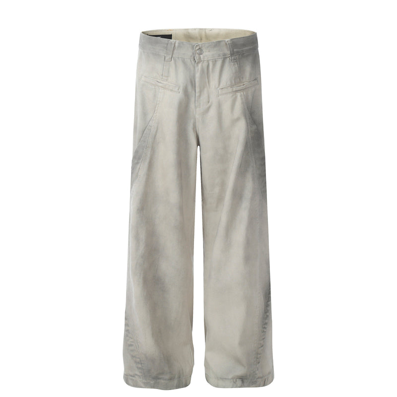 Washed grey wide-leg utility pants shown from the front